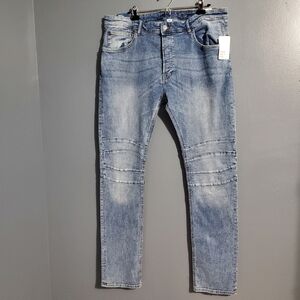 NWT H&M Divided Mens Skinny Blue Jeans Contemporary Ribbed Thigh Size 40/34